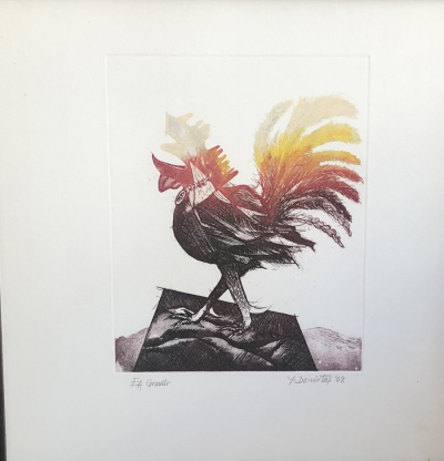  Gravür Baskı / Horoz 40x40 cm - Yusuf Demirtaş