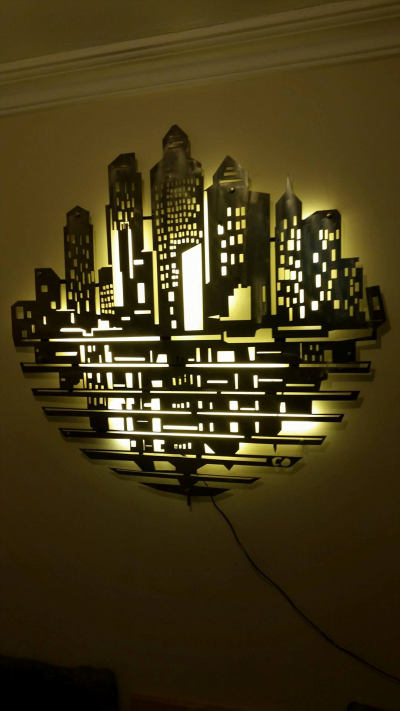 Işıklı Kent, 100x100x10 cm, Paslanmaz Çelik, LED