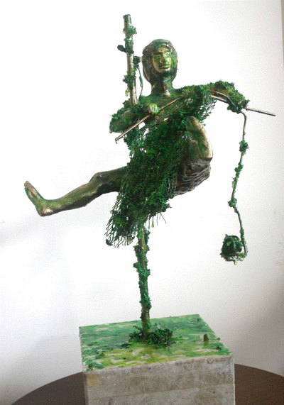 Domestik Cambaz, 15x15x40 cm, Bronz ve Karışık Teknik