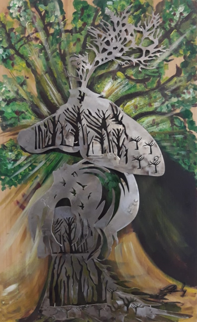 Doğa da Uyanış, 50x80x70 cm, Ahşap ve Karışık Teknik